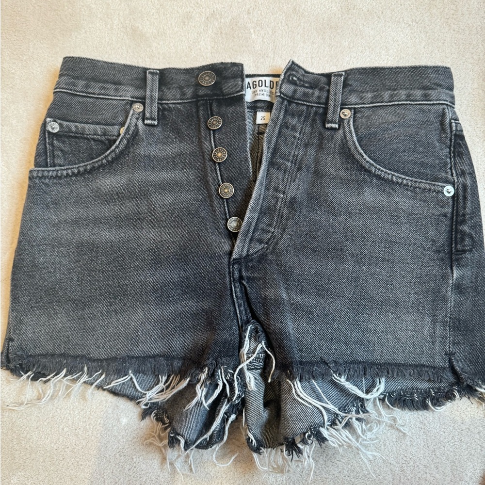 AGOLDE Charcoal Frayed Denim Shorts